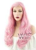 24" Wavy Pink Lace Front Synthetic Wig LF124