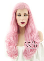 24" Wavy Pink Lace Front Synthetic Wig LF124