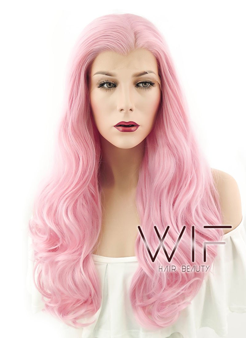 24" Wavy Pink Lace Front Synthetic Wig LF124