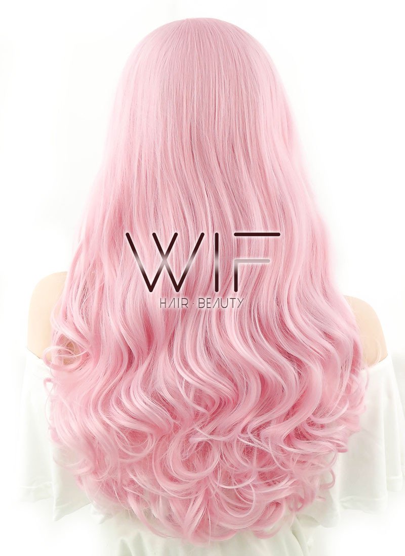 24" Wavy Pink Lace Front Synthetic Wig LF124