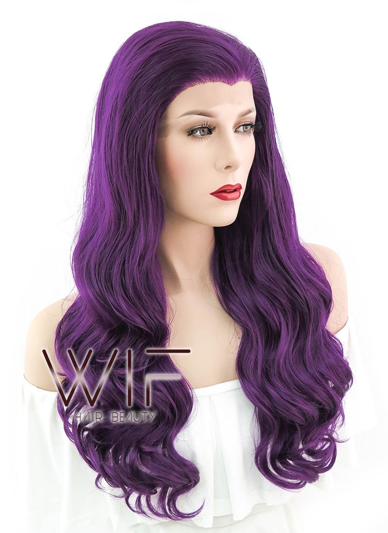 24" Wavy Dark Purple Lace Front Synthetic Wig LF126