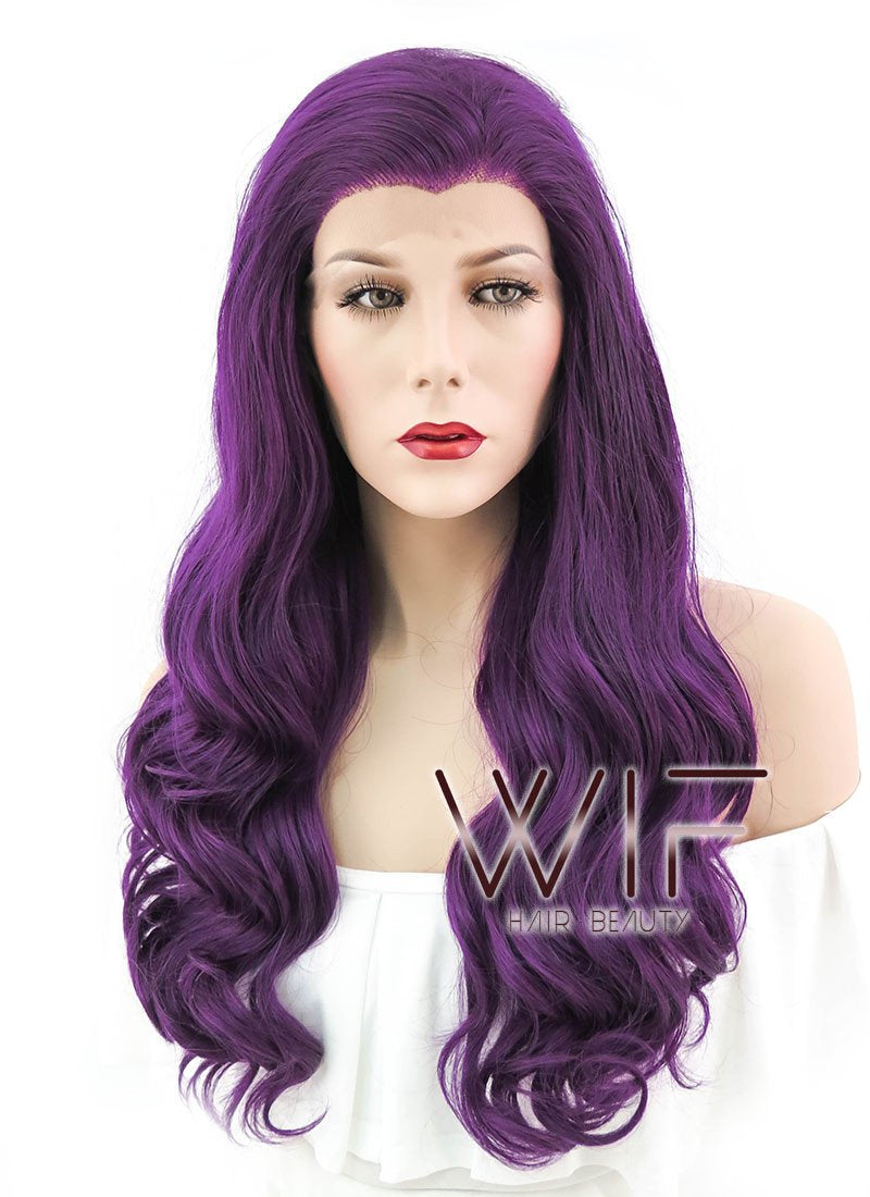 24" Wavy Dark Purple Lace Front Synthetic Wig LF126