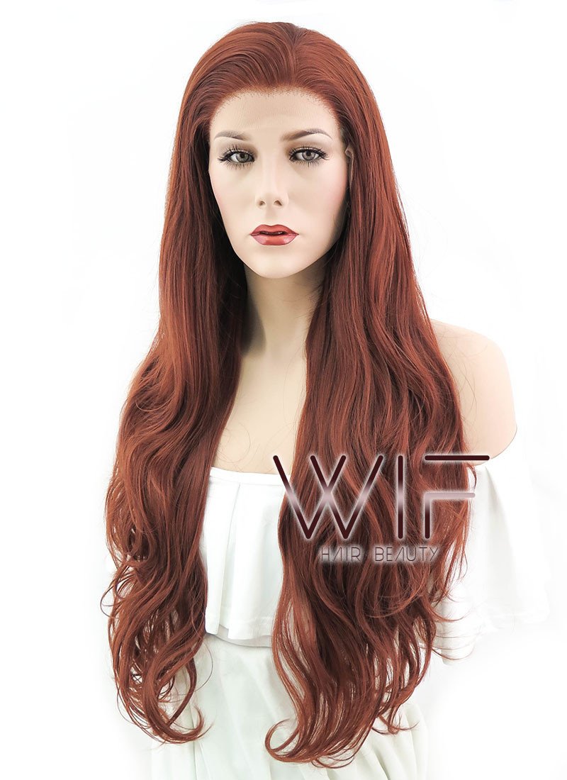 26" Wavy Reddish Brown Lace Front Synthetic Wig LF147