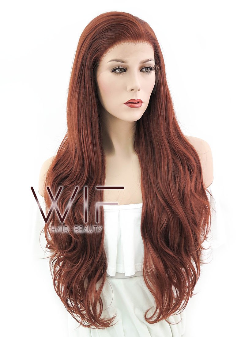 26" Wavy Reddish Brown Lace Front Synthetic Wig LF147