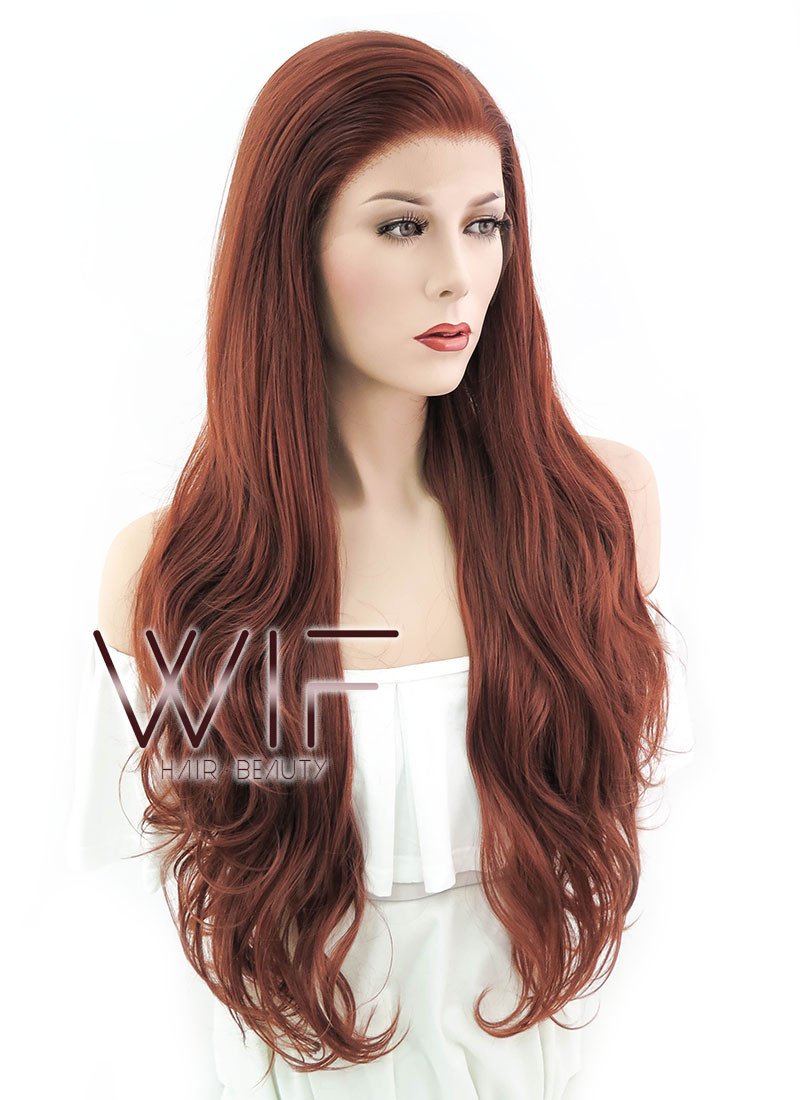 26" Wavy Reddish Brown Lace Front Synthetic Wig LF147