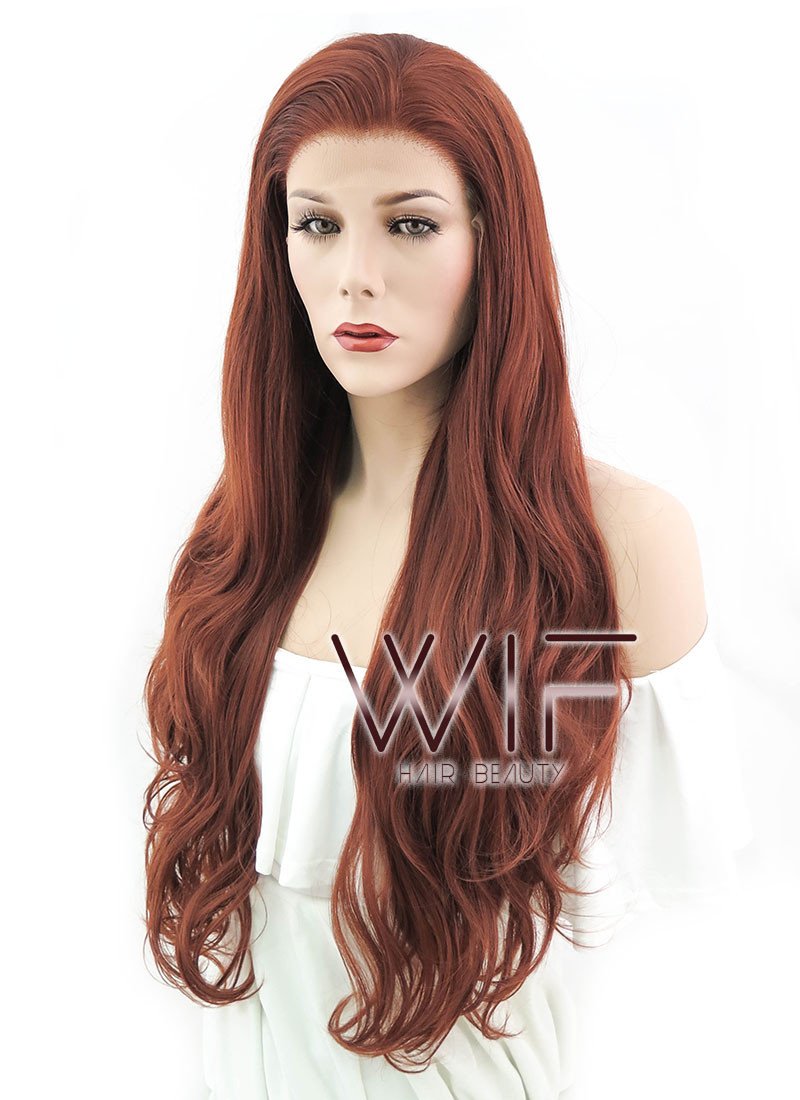 26" Wavy Reddish Brown Lace Front Synthetic Wig LF147