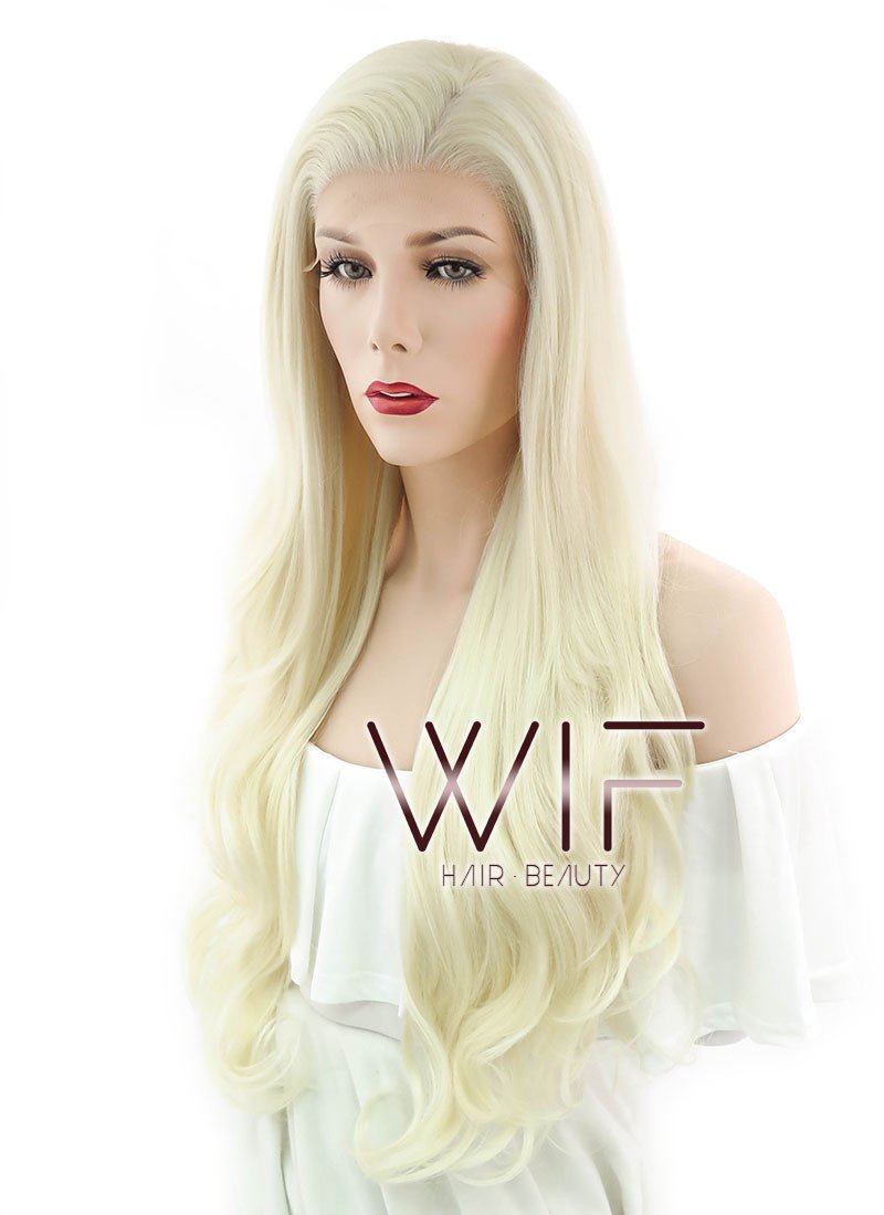 26" Wavy Mixed Light Blonde Lace Front Synthetic Wig LF148