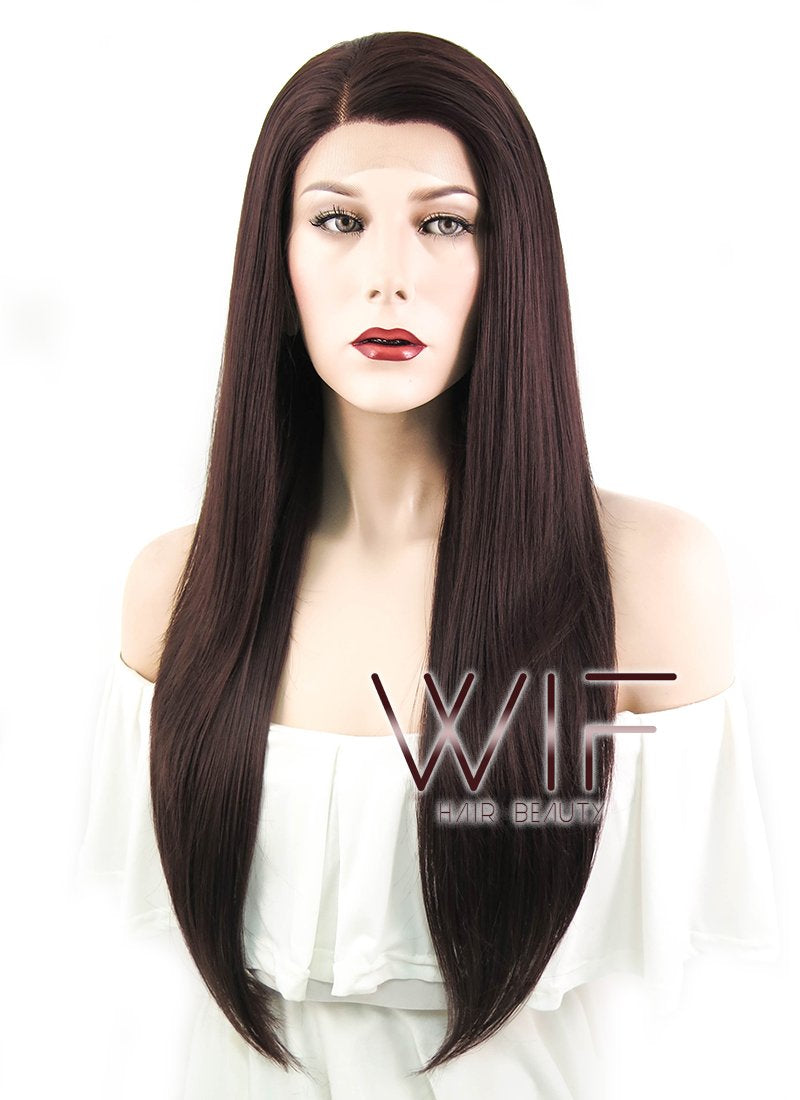 24" Straight Auburn Brown Lace Front Synthetic Wig LF149