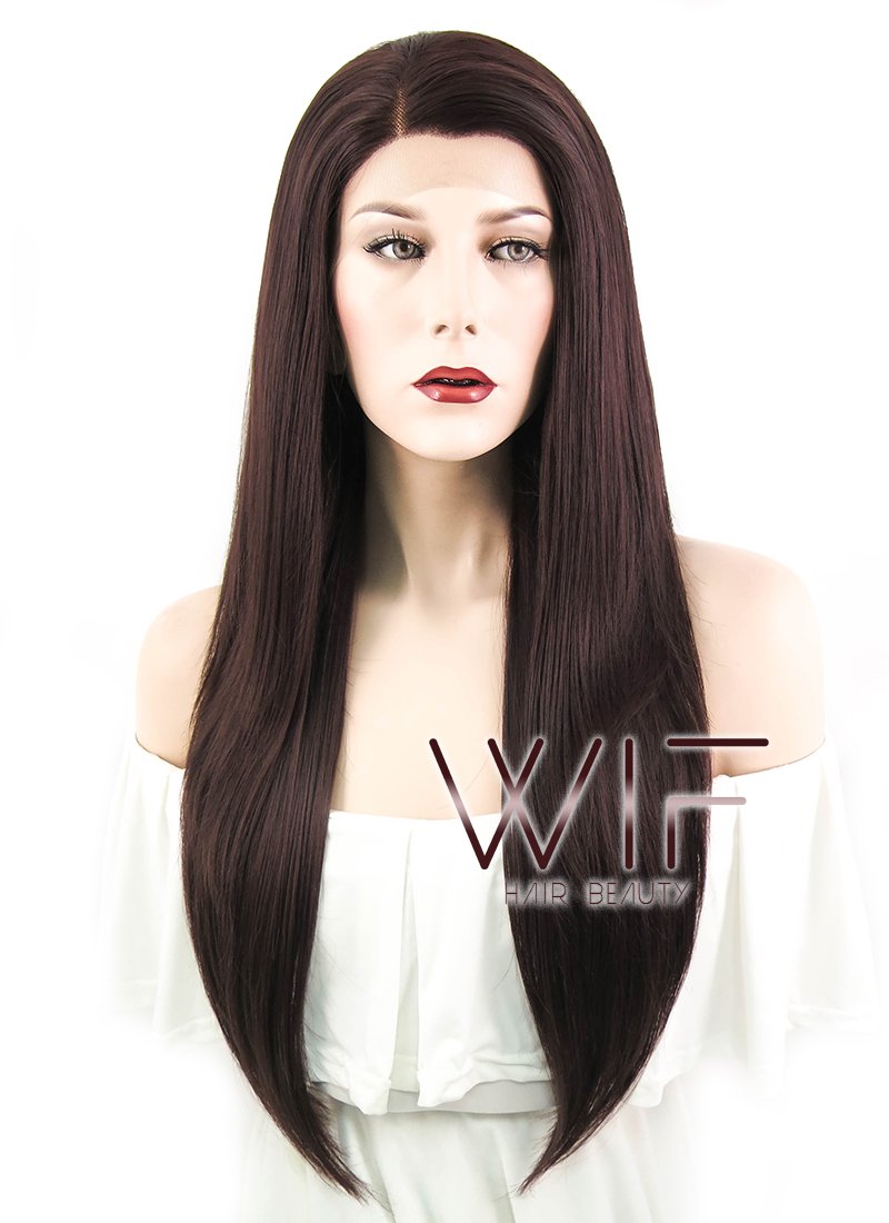 24" Straight Auburn Brown Lace Front Synthetic Wig LF149