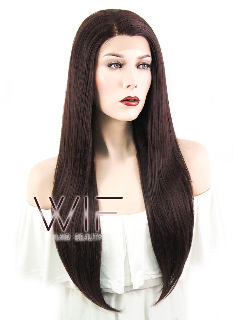 24" Straight Auburn Brown Lace Front Synthetic Wig LF149