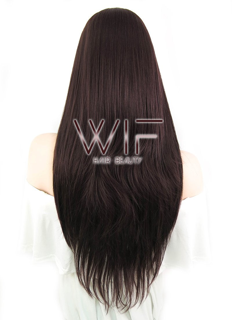 24" Straight Auburn Brown Lace Front Synthetic Wig LF149