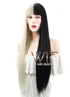 28" Straight Blonde Black Split Color Lace Front Synthetic Wig LF1507