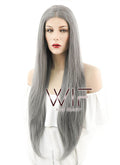 24" Straight Silver Grey Lace Front Synthetic Wig LF150A