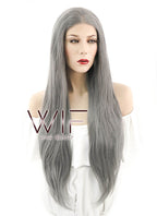 24" Straight Silver Grey Lace Front Synthetic Wig LF150A