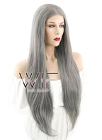24" Straight Silver Grey Lace Front Synthetic Wig LF150A