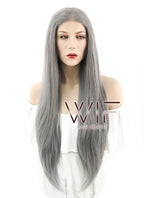 24" Straight Silver Grey Lace Front Synthetic Wig LF150A