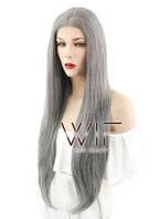24" Straight Silver Grey Lace Front Synthetic Wig LF150A