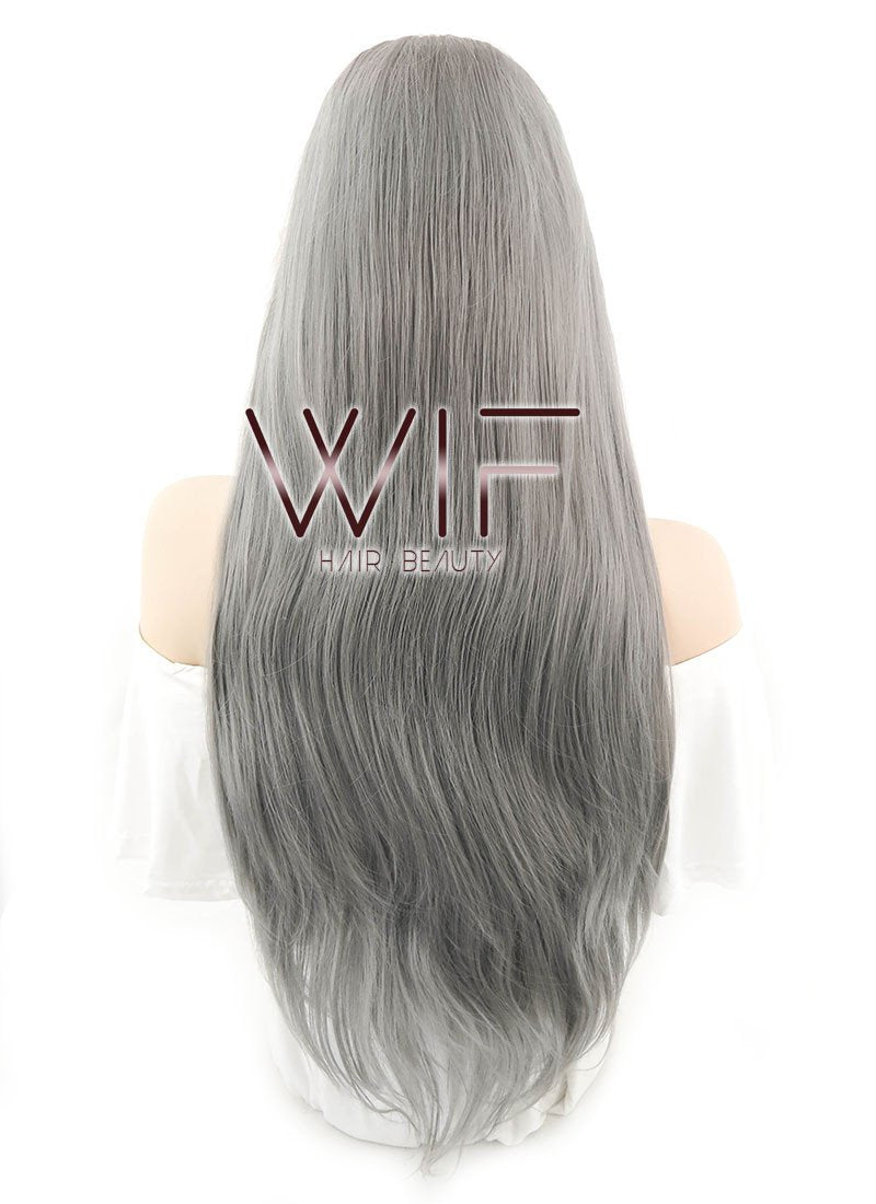 24" Straight Silver Grey Lace Front Synthetic Wig LF150A