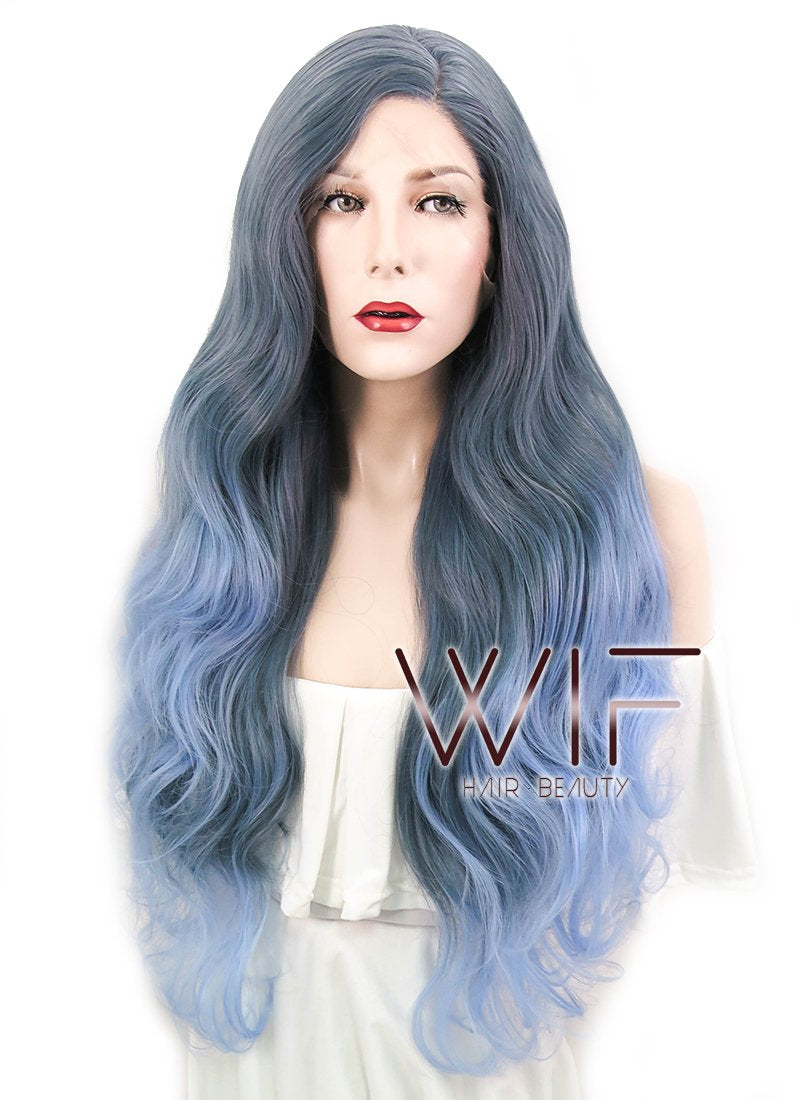 24" Wavy Two Tone Blue Lace Front Synthetic Wig LF1515