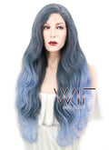24" Wavy Two Tone Blue Lace Front Synthetic Wig LF1515
