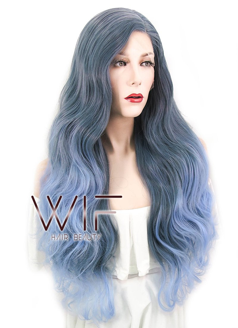24" Wavy Two Tone Blue Lace Front Synthetic Wig LF1515