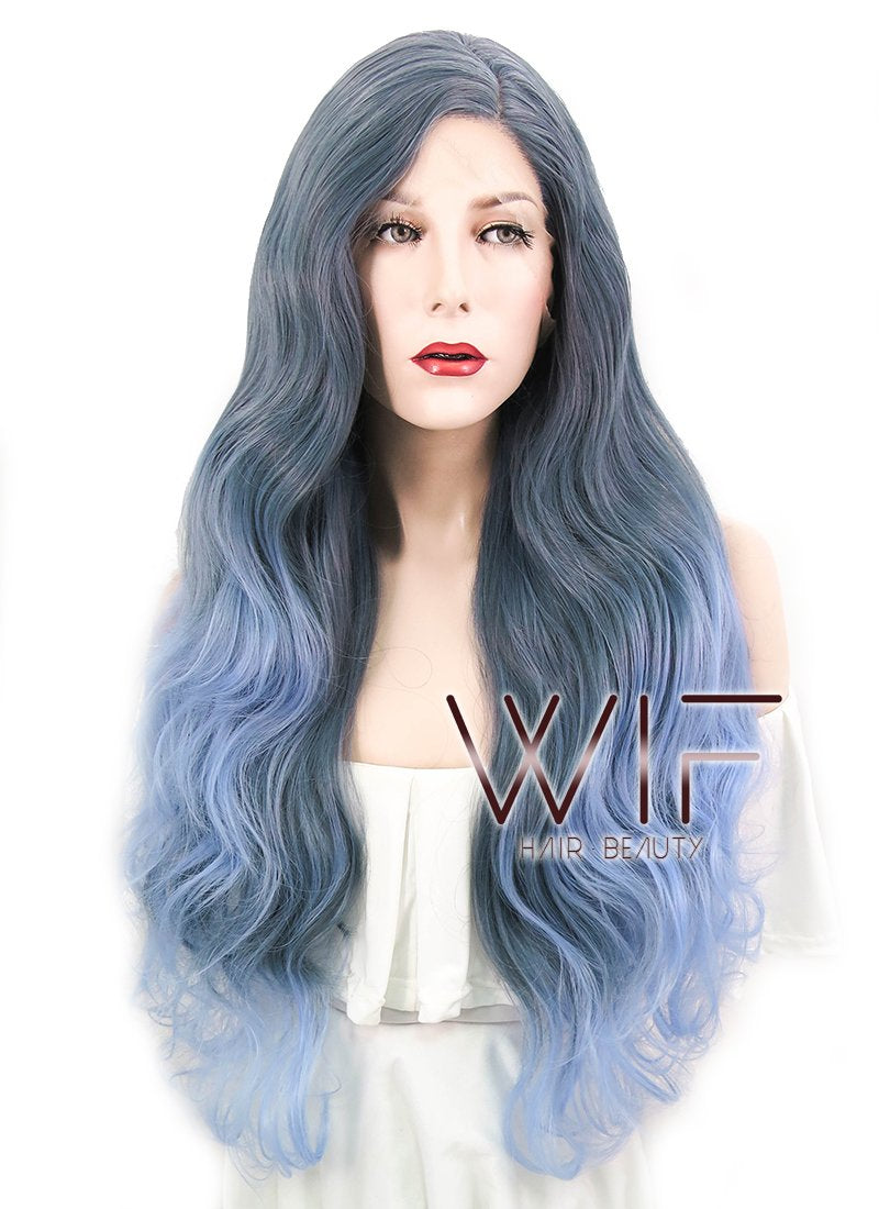 24" Wavy Two Tone Blue Lace Front Synthetic Wig LF1515