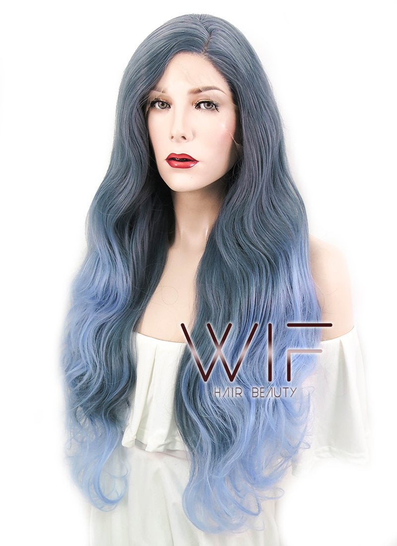24" Wavy Two Tone Blue Lace Front Synthetic Wig LF1515