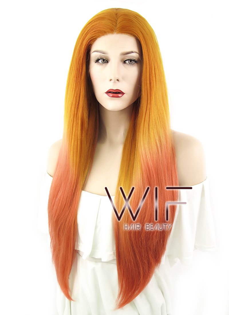 22" Long Wavy Two Tone Orange Lace Front Synthetic Hair Wig LF1517A