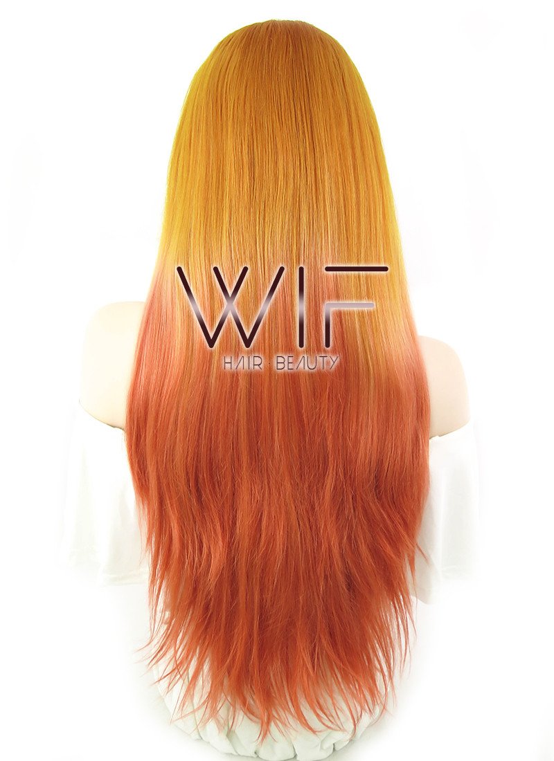22" Long Wavy Two Tone Orange Lace Front Synthetic Hair Wig LF1517A