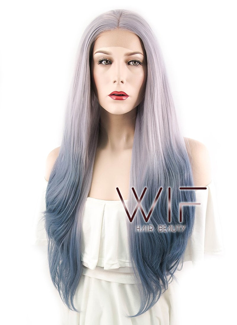 22" Wavy Two Tone Grey Lace Front Synthetic Wig LF1517