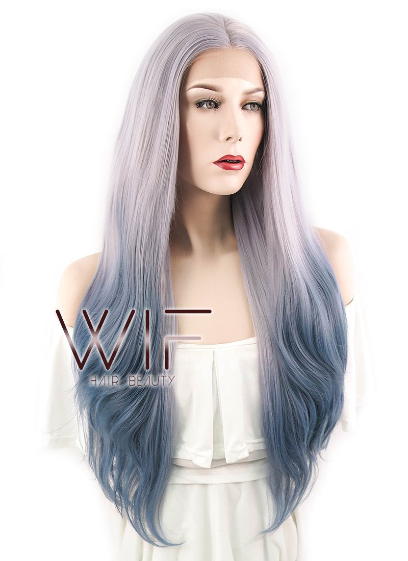 22" Wavy Two Tone Grey Lace Front Synthetic Wig LF1517
