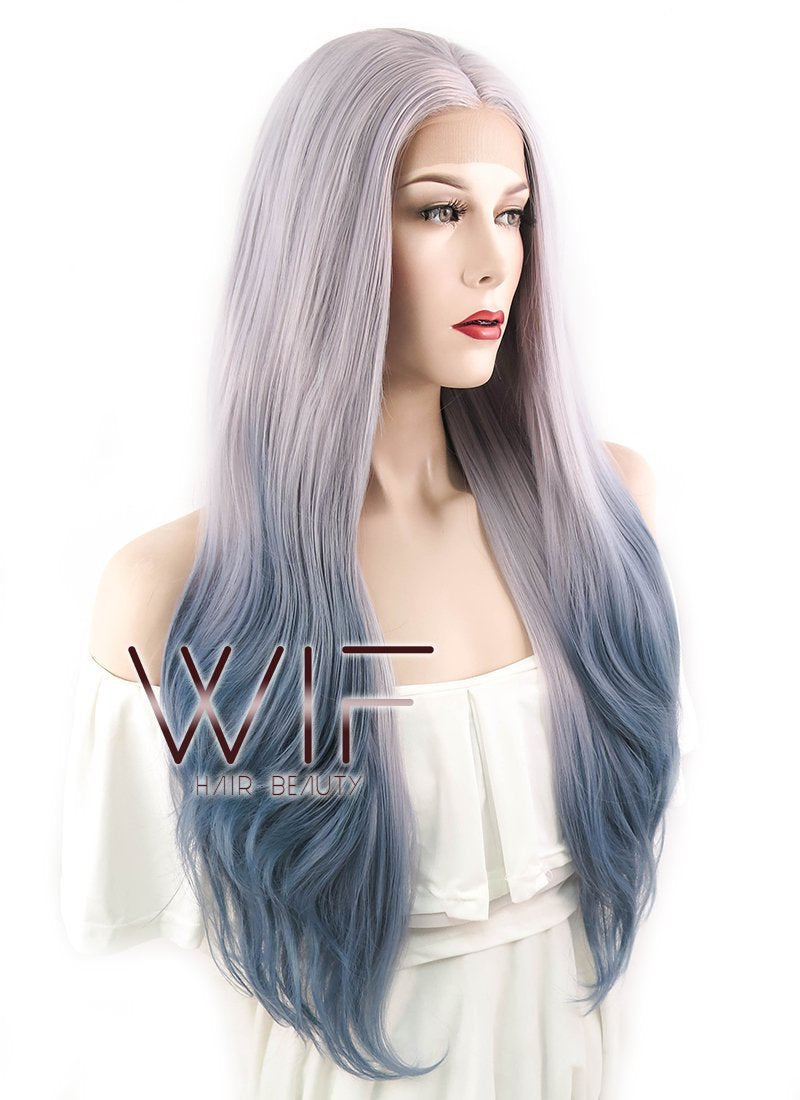 22" Wavy Two Tone Grey Lace Front Synthetic Wig LF1517