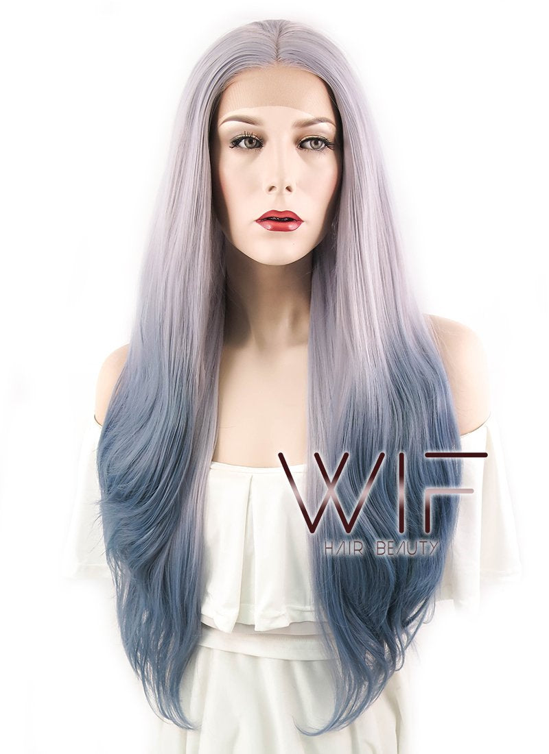 22" Wavy Two Tone Grey Lace Front Synthetic Wig LF1517