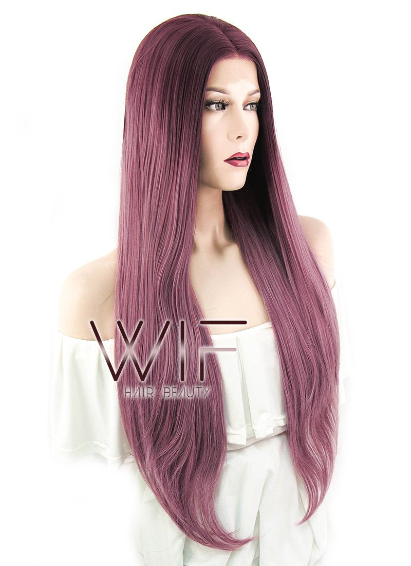 26" Wavy Two Tone Pinkish Red Lace Front Synthetic Wig LF1525
