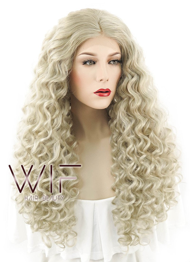 24" Long Spiral Curly Light Ash Blonde Lace Front Synthetic Hair Wig LF1533