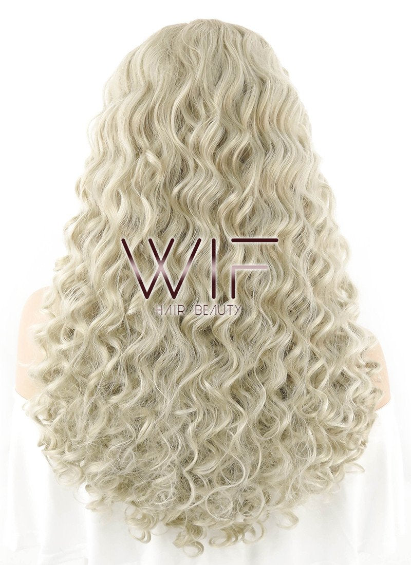 24" Long Spiral Curly Light Ash Blonde Lace Front Synthetic Hair Wig LF1533
