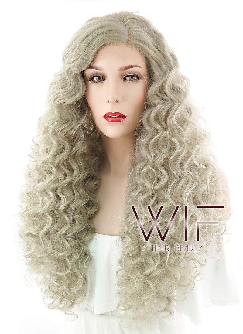 26" Spiral Curly Ash Blonde Lace Front Synthetic Wig LF1540A