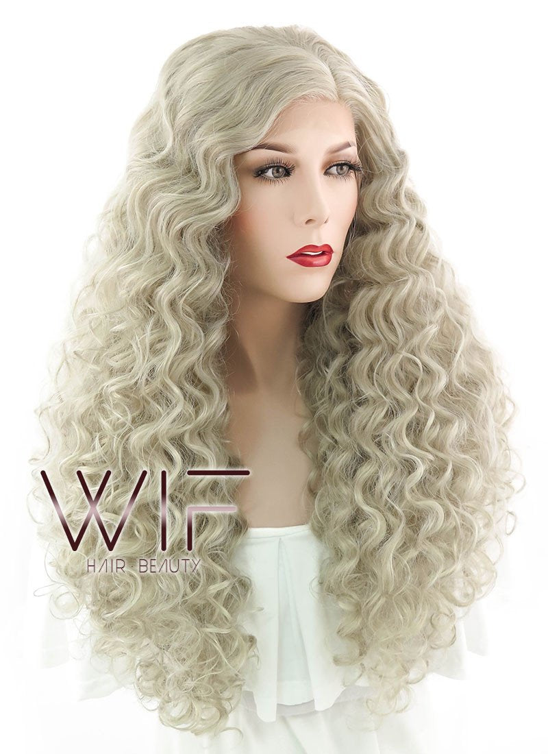 26" Long Spiral Ash Blonde Lace Front Synthetic Hair Wig LF1540A
