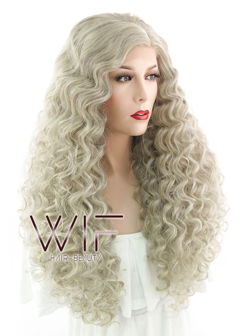 26" Long Spiral Ash Blonde Lace Front Synthetic Hair Wig LF1540A