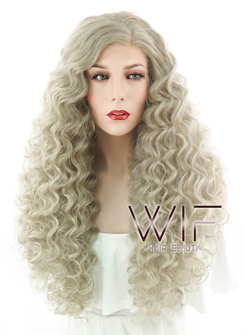26" Long Spiral Ash Blonde Lace Front Synthetic Hair Wig LF1540A