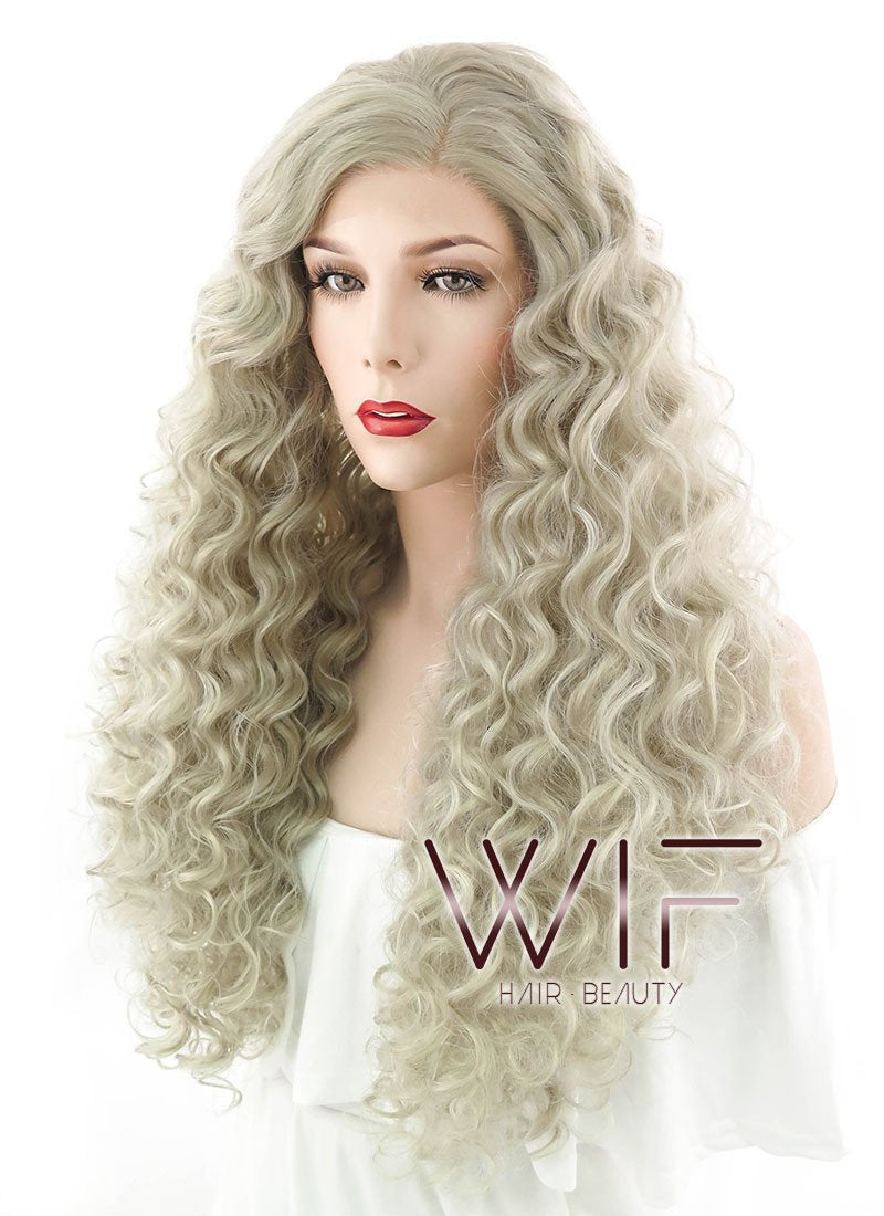 26" Long Spiral Ash Blonde Lace Front Synthetic Hair Wig LF1540A