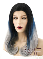 16" Straight Black Blue Grey Ombre Lace Front Synthetic Wig LF1544