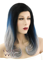 16" Straight Black Blue Grey Ombre Lace Front Synthetic Wig LF1544