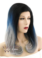 16" Straight Black Blue Grey Ombre Lace Front Synthetic Wig LF1544