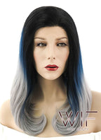 16" Straight Black Blue Grey Ombre Lace Front Synthetic Wig LF1544