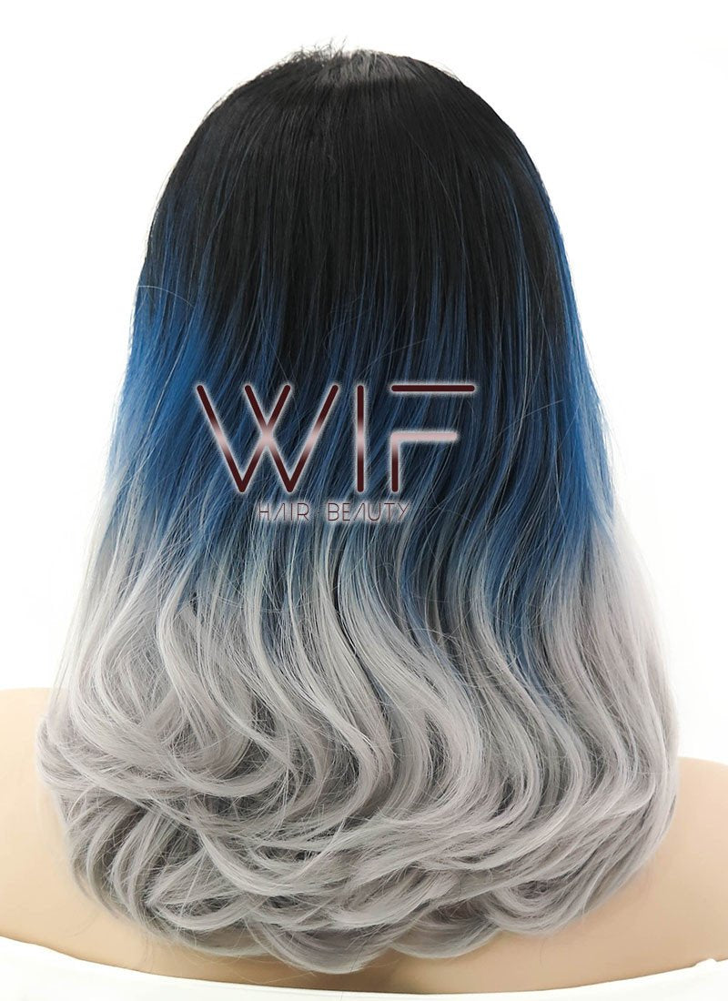 16" Straight Black Blue Grey Ombre Lace Front Synthetic Wig LF1544