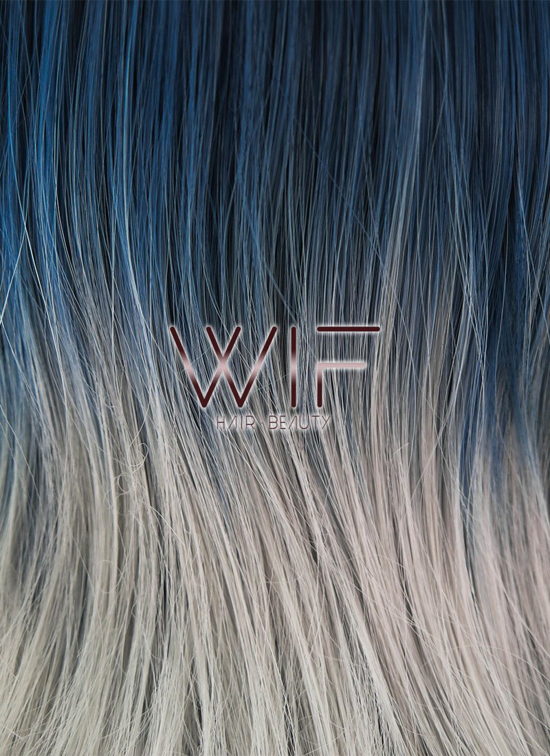 16" Straight Black Blue Grey Ombre Lace Front Synthetic Wig LF1544