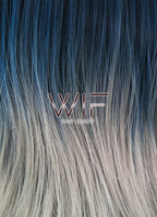 16" Straight Black Blue Grey Ombre Lace Front Synthetic Wig LF1544