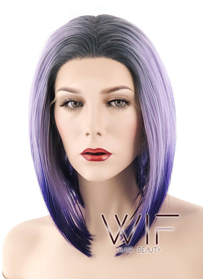 10" Straight Mixed Purple With Dark Roots Lace Front Synthetic Wig LF1552