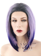10" Straight Mixed Purple With Dark Roots Lace Front Synthetic Wig LF1552